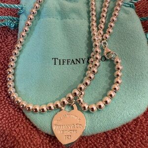 Tiffany & Co. Silver Beaded Necklace with Heart Pendant